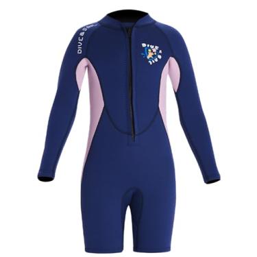 Imagem de Roupa de mergulho infantil manga comprida maiô quente neoprene peça única para surfe mergulho mergulho mergulho proteção solar traje de mergulho proteção UV zíper frontal Rash Guard azul G