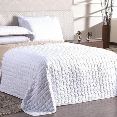 Imagem de Cobre Leito Constantini Casal queen Dupla Face, Branco/Palha, 3 peças, Marina Enxovais