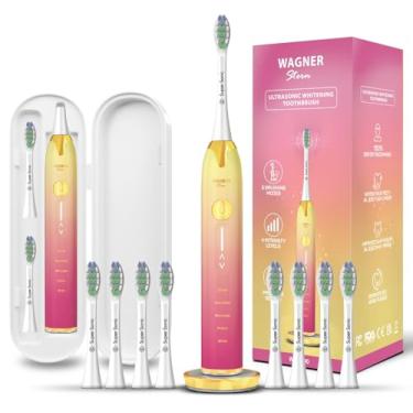 Imagem de Escova de dentes de clareamento ultrassônico Wagner & Stern com sensor de pressão. 5 modos de escovação e 4 níveis de intensidade com controle deslizante 3D, 8 cerdas Dupont, capa de viagem premium.