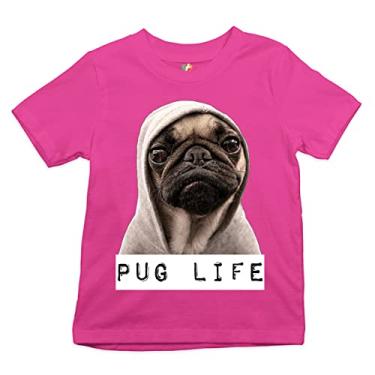 Imagem de Camiseta infantil divertida Pug Life Gangsta Parody Hipster Humor Dog Pet Boys Girls, Rosa choque, XG