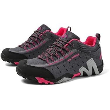 Imagem de Primavera sapatos de caminhada ao ar livre feminino, sapatos de trekking, caminhadas, montanhismo, tênis esportivos leves de cintura baixa respirável,Cinza,4 Reino Unido