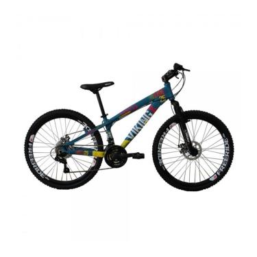 Imagem de Bicicleta Viking X TUFF 25/30 Freeride Aro 26 Freio a Disco 21 Velocidades Cambios Shimano Azul Amarelo