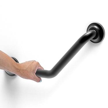 Imagem de AmeriLuck Barra de apoio angular de aço inoxidável de 3,1 cm x 40,6 cm com aderência antiderrapante para banheiras e chuveiro, compatível com ADA (preto fosco 02)