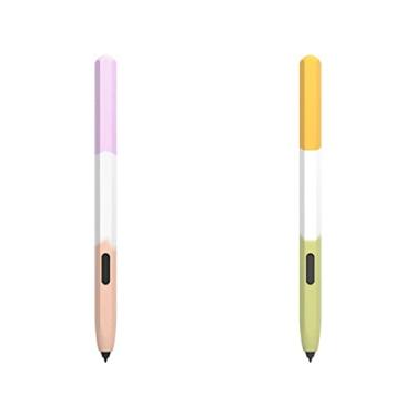 Imagem de Capa de silicone com design tricolor compatível com Samsung Galaxy Tab S7/S7+/S7 FE/S8/S8+ S Pen, capa protetora para pele antiderrapante com aderência suave (roxo + amarelo)
