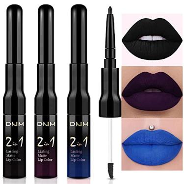 Imagem de evpct Conjunto de 3 peças de delineador labial preto escuro roxo azul real fosco e batom líquido à prova de manchas, batom fosco original de longa duração 24 horas à prova d'água labial mate larga