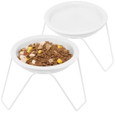 Imagem de CEEFU Pacote com 2 tigelas elevadas de cerâmica para gatos para comida e água, tigelas elevadas para animais de estimação com suporte, gatos e cães pequenos, podem ser lavadas na lava-louças
