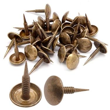 Imagem de Piutouyar Tachas de estofamento de bronze, tachas decorativas, pinos para móveis 8 mm x 15 mm / 0,31 polegadas x 0,6 polegadas, pregos de estofamento para sofá, porta, caixa de joias (100 peças)