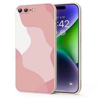 Imagem de YSLBWLE Capa para iPhone 8 Plus, iPhone 7 Plus, capa fina de silicone líquido, à prova de choque, capa de telefone fina para 8Plus/7Plus capa protetora de câmera de corpo inteiro - bege branco + rosa