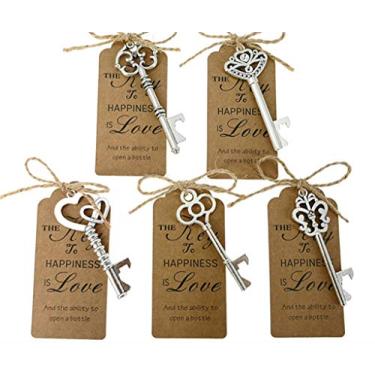 Imagem de ALIMITOPIA 50 peças, chave de esqueleto, abridor de garrafas, chá de panela, lembrancinha de festa de casamento, presente de lembrança com etiqueta de acompanhante e corda de juta (tom prateado)