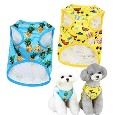 Imagem de JOUHOI Camiseta havaiana para cachorro, macia, sem mangas, legal, respirável, para animais de estimação, roupas, camisetas para cães e gatos, pacote com 2, azul, amarelo, médio