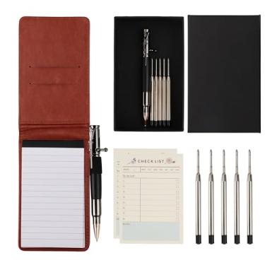 Imagem de SMOOTHERPRO Conjunto de suporte de mini bloco de notas, tamanho de bolso, 11 peças incluídas, caneta de ação ponderada, 50 folhas, livro de anotações, lista de tarefas, 60 folhas cada agenda semanal, recargas marrom (MN135BN)