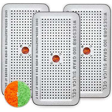 Imagem de Wisesorb 100 gramas pacote com 3 indicadores de gel de sílica, desumidificador seguro para armas (laranja a verde), desumidificador reutilizável
