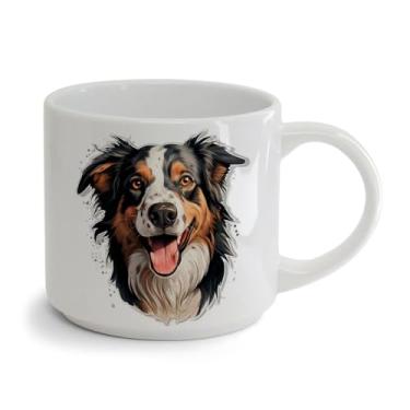 Imagem de Xícara Bucks Porcelana 450ML Cachorro pastor australiano fofo