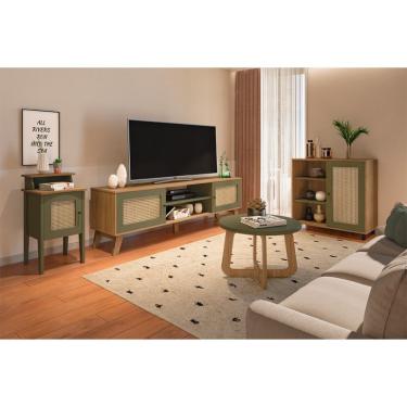 Imagem de Conjunto para Sala de Estar Charlotte com Rack para TV até 75 polegadas, Buffet 1 PT, Mesa Lateral 1 PT e Mesa de Centro Verde Menta e Carvalho