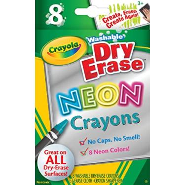 Imagem de Crayola; Dry-Erase Neon Crayons; Art Tools; 8 Count; Washable; Perfect for Classroom Art Activities; Includes Sharpener and Erase Cloth