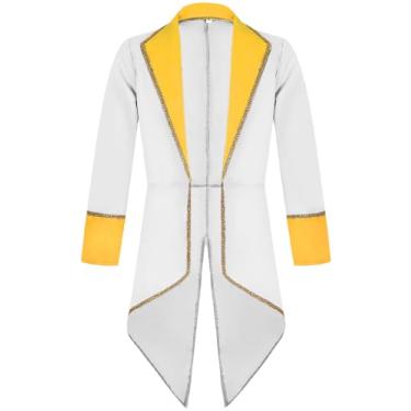 Imagem de Jaqueta masculina vintage renascentista palácio gótico vitoriano lapela gola casaco longo pirata Halloween baile uniforme branco PP