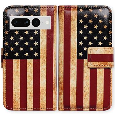Imagem de Capa para Pixel 7 Pro, Bcov Retro Bandeira Americana Capa de Telefone Flip de Couro com Slot para Cartão Suporte para Google Pixel 7 Pro
