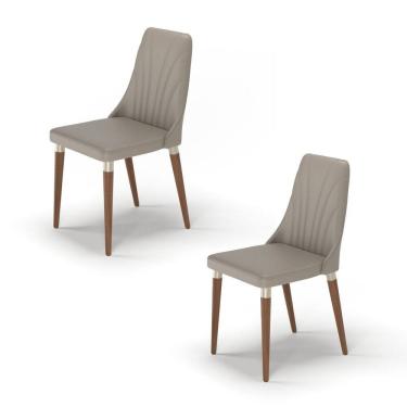Imagem de Kit 2 Cadeiras Loren com Pés em Madeira Maciça Natural/Champanhe