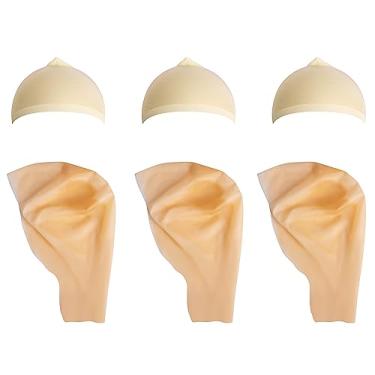 Imagem de Wehhbtye Bonés carecas de Halloween, bonés de maquiagem de látex com perucas carecas, touca de peruca, acessórios de cosplay para adultos, mulheres, homens, festas à fantasia, Pele - 6 peças, 6 Pcs