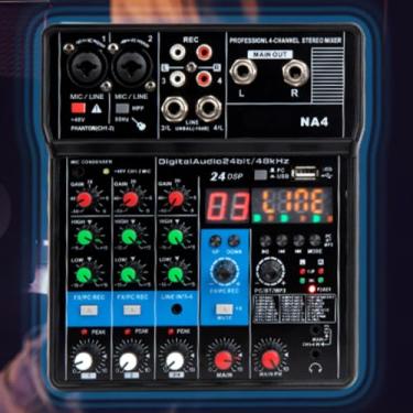 Imagem de TEYUN Mixer de Áudio Profissional 4 Canais, Bluetooth, USB, Phantom Power 48V, Placa de Som Digital, Ideal para DJ, Podcast, Transmissões ao Vivo, Gravação e Música em Casa