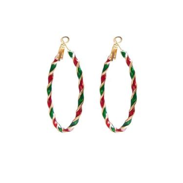 Imagem de ONLYJUMP Brincos de argola de tubo de doces para mulheres, Natal, delicados, vermelhos, verdes, coloridos, brincos de argola, ornamento, guirlanda, brincos de argola torcida, presente de festa de