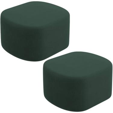 Imagem de Kit 2 Puffs Decorativos Orgânico para Living Quarto 70cm Doha W01 Suede Verde Musgo - Lyam Decor