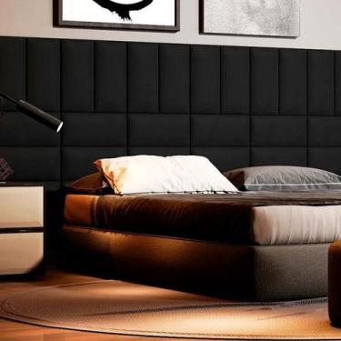 Imagem de Cabeceira Modulada Estofada Preta Retangular Para Cama Box Queen King 
