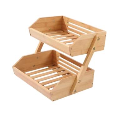 Imagem de WeiLaiKeQi Cesta de frutas de bambu, cesta de mesa, cesta de pão de vegetais, porta-copos para armário, 2 Camadas