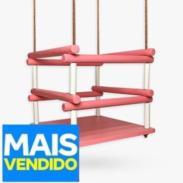 Imagem de Balanço de madeira com corda Infantil Cadeirinha Cadeira ROSA - O mais