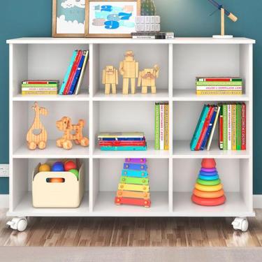 Imagem de Estante para Livros 9 Nichos com Rodízios Branco 1478 - Qmovi, Retro, 