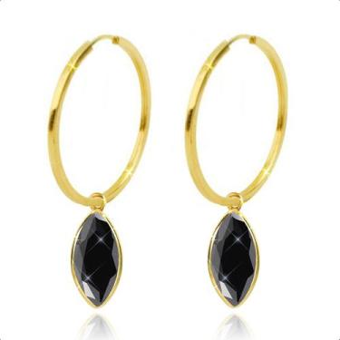 Imagem de Brinco Argola Com Pingente Ouro 18k - S. Demór Joias, Negro