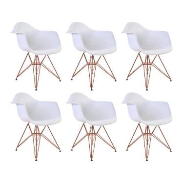 Imagem de Kit 6 Poltronas Eiffel Eames Branca com Braço Daw em Ferro Cobre - Up 