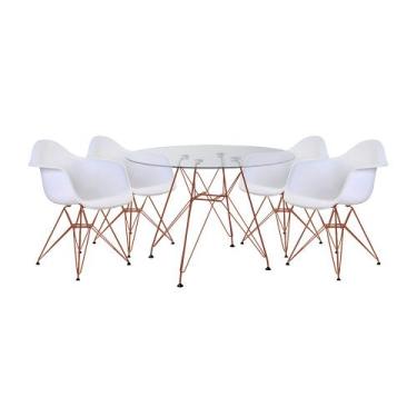 Imagem de Conjunto Jantar Mesa Redonda Vidro Eames Eiffel 90cm com 4 Poltronas B