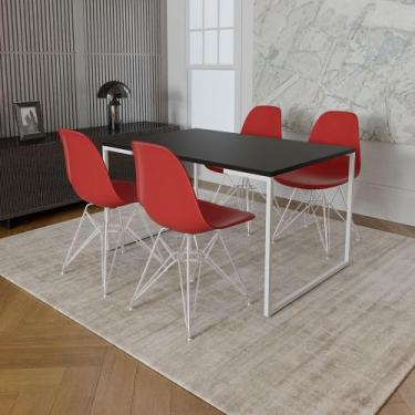 Imagem de Mesa Industrial Base Ferro Branco Tampo 137x90 Preto 4 Cadeiras Ferro 