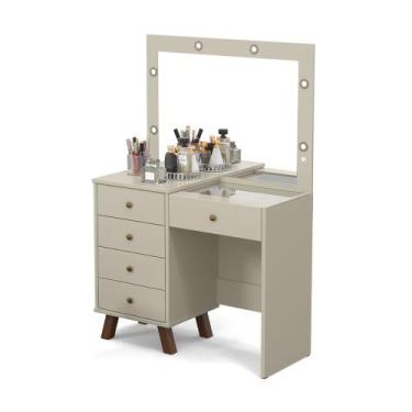 Imagem de penteadeira camarim mel c/led espelho 5 gavetas  off white patrimar