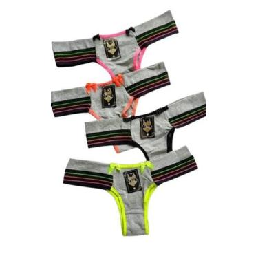 Imagem de Calcinha,tanga Leticia,cinza com listras neon,em algodão - MDJ, GG