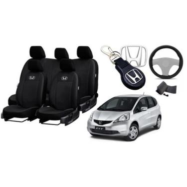 Imagem de Kit Design Elegante Couro Bancos Honda Fit 2003-2008 + Volante + Chave