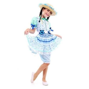 Imagem de Vestido De Festa Junina Caipira Infantil Vestido Flor Azul - Sulameric