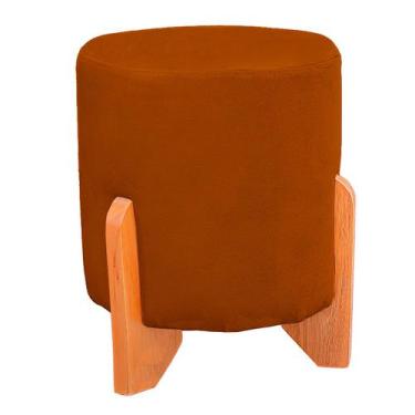 Imagem de Puff Thor Luxo Madeira Maciça Redondo Suede - Bem Rylex, Terracota
