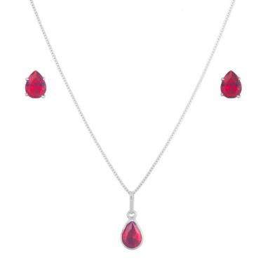 Imagem de Conjunto Corrente Colar 60cm Gota Brincos Em Prata 925 - DR Joias, Ver