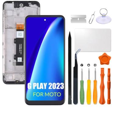 Imagem de Tela LCD de substituição para Motorola Moto G Play 2023 com moldura para Moto Gplay 2023 XT2271 XT2271-5 Montagem digitalizador de tela LCD com kit de reparo (preto com moldura)