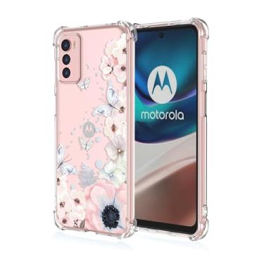 Imagem de RRXSYXL Capa para celular Moto G42 4G com estampa floral e borboletas transparentes, proteção à prova de choque, capa de TPU macio para Motorola G42 4G (flores rosa/borboletas)