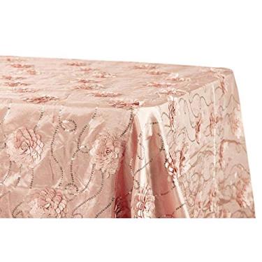 Imagem de Toalha de mesa de tafetá flor em lantejoulas - 228,6 cm x 335,3 cm | Retangular | Blush/Rose Gold | 1 peça