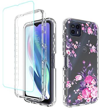 Imagem de Yerebel Capa para Moto G50 5G, Motorola G50 XT2149-1 com protetor de tela de vidro temperado, design floral à prova de choque, capa protetora para celular para Motorola Moto G50 5G (rosa)