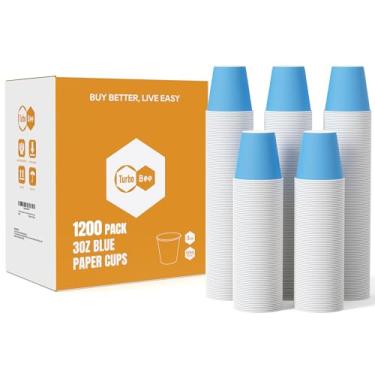 Imagem de Turbo Bee Copos de papel descartáveis de 85 g, pacote com 1200, copos pequenos de banheiro, copos de enxágue, pequenos copos azuis para enxaguante bucal perfeitos para banheiro, festa, piquenique,