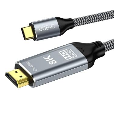 Imagem de DGHUMEN Cabo 8K USB C para HDMI 2.1 3Ft, 48Gbps USB Tipo-C para HDMI trançado (8K @60Hz, 4K @120Hz) compatível com Thunderbolt 4/3, para iPhone 15/15Promax, MacBook Air, iPad, XPS 17