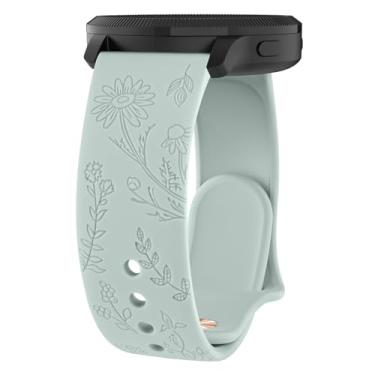 Imagem de Meliya Pulseira de substituição para Garmin Forerunner 245/55/165 de 20 mm com gravação floral: Forerunner 165/245/645 Music/Venu Sq/Vivoactive 3/5