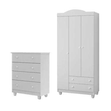Imagem de Conjunto Comoda Lara E Guarda Roupa Lara Em Mdf Branco - MOVEIS GD