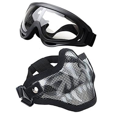 Imagem de (Oculos de caveira) - Mascara e oculos de Airsoft WalkingMan Skull - Mascara Facial Inferior Tatica Malha de Metal - para Arma BB / Jogo CS / Paintball - Exercito de Mascara Fantasma ao Ar Livre para Homens e Mulheres