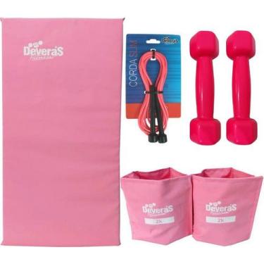 Imagem de Kit: Tornozeleiras 2 kg + Colchonete + Corda Slim + Halteres 1 kg - De